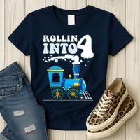 Rollin Into 4 Train 4th Birthday Party Four Years Old Boy Women's T-Shirt thumb 3