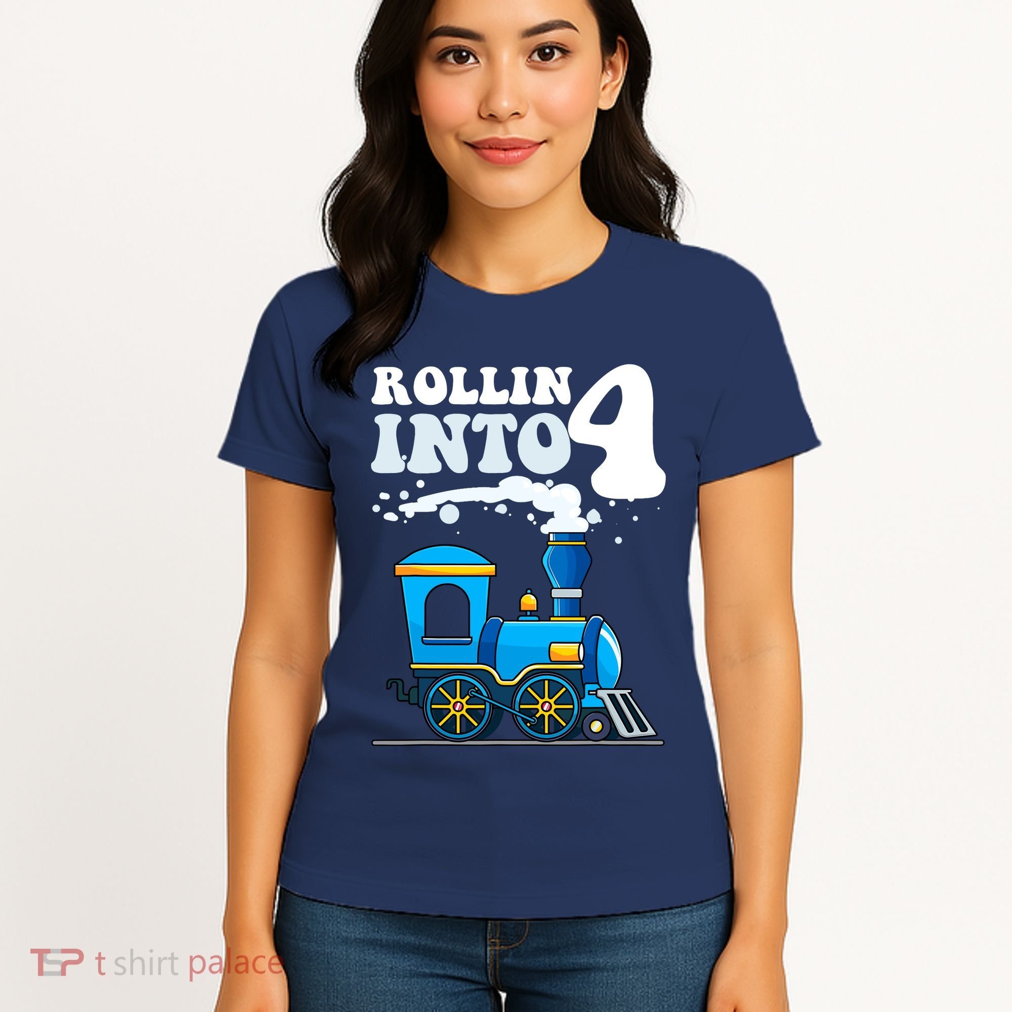 Rollin Into 4 Train 4th Birthday Party Four Years Old Boy Women's T-Shirt