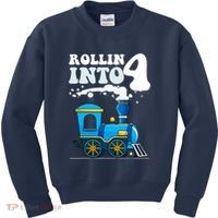 Rollin Into 4 Train 4th Birthday Party Four Years Old Boy Kids Sweatshirt thumb 0