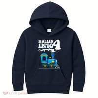 Rollin Into 4 Train 4th Birthday Party Four Years Old Boy Kids Hoodie thumb 0