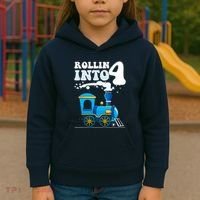 Rollin Into 4 Train 4th Birthday Party Four Years Old Boy Kids Hoodie thumb 3