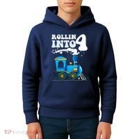 Rollin Into 4 Train 4th Birthday Party Four Years Old Boy Kids Hoodie thumb 4