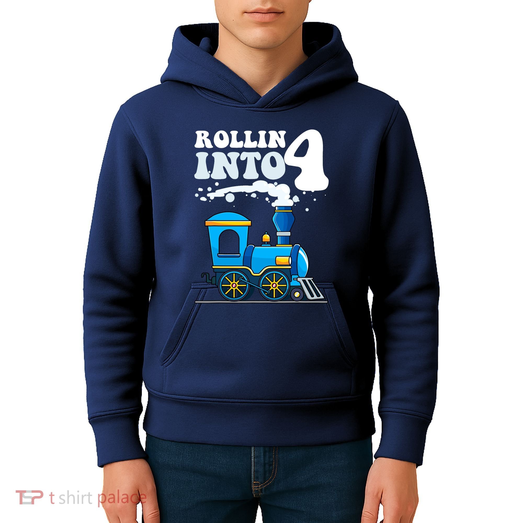 Rollin Into 4 Train 4th Birthday Party Four Years Old Boy Kids Hoodie