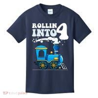 Rollin Into 4 Train 4th Birthday Party Four Years Old Boy Kids T-Shirt thumb 0