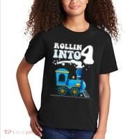 Rollin Into 4 Train 4th Birthday Party Four Years Old Boy Kids T-Shirt thumb 2