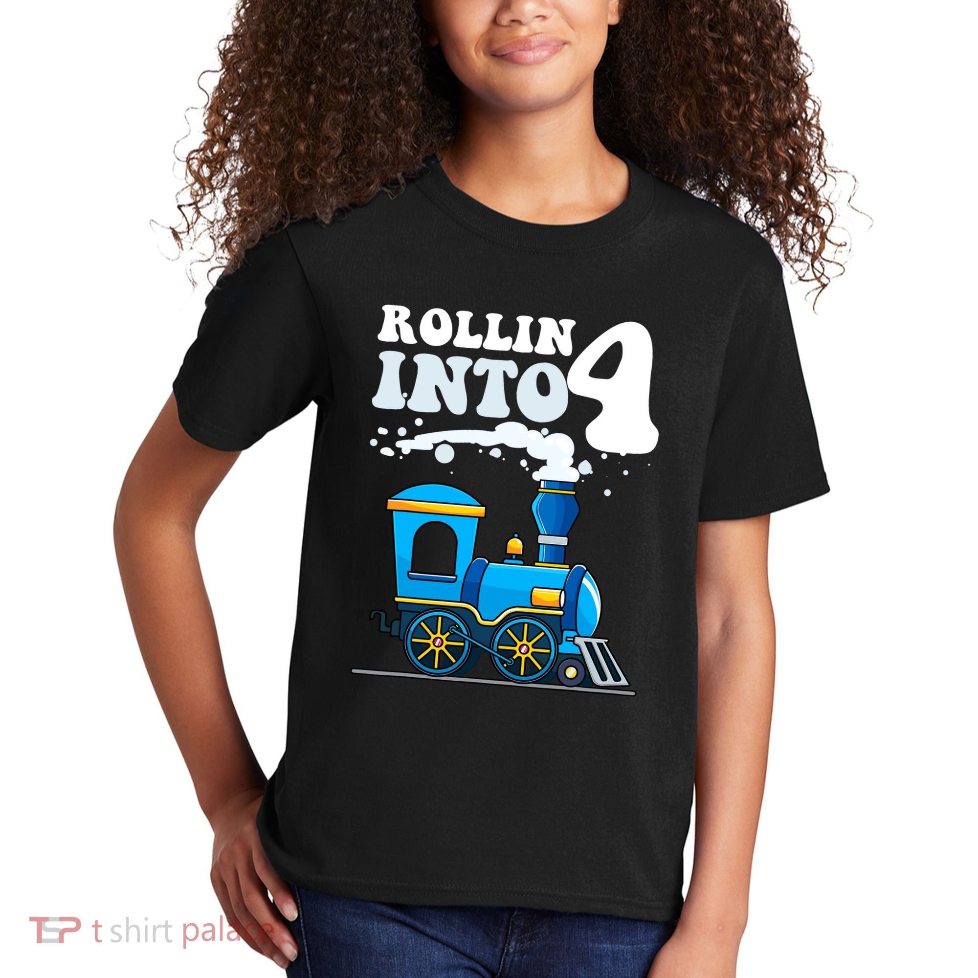 Rollin Into 4 Train 4th Birthday Party Four Years Old Boy Kids T-Shirt