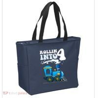 Rollin Into 4 Train 4th Birthday Party Four Years Old Boy Tote Bag thumb 2