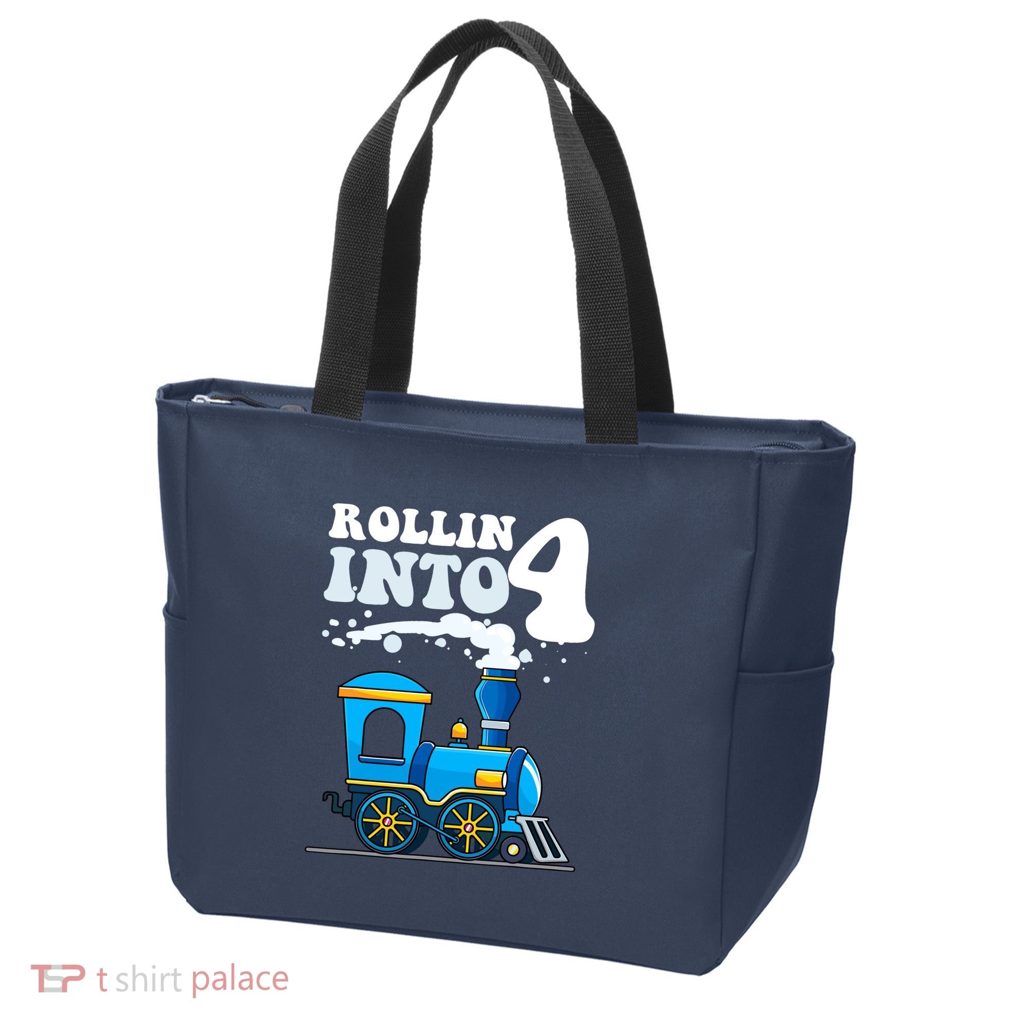 Rollin Into 4 Train 4th Birthday Party Four Years Old Boy Tote Bag