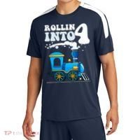 Rollin Into 4 Train 4th Birthday Party Four Years Old Boy Sport-Tek Competitor United Soccer Jersey thumb 0