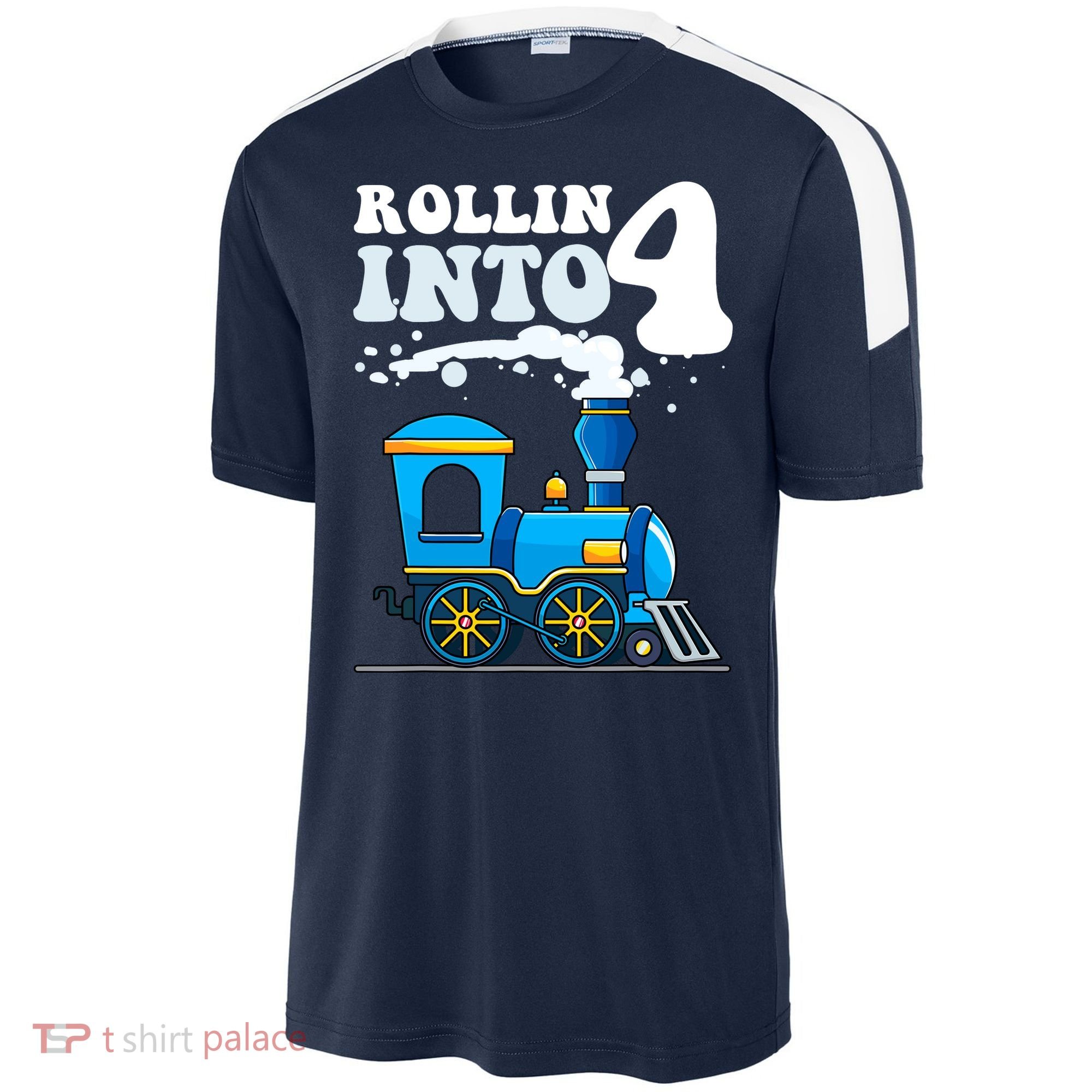 Rollin Into 4 Train 4th Birthday Party Four Years Old Boy Sport-Tek Competitor United Soccer Jersey
