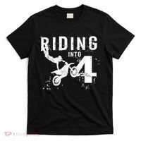 Riding Into 4 Years Old 4th Birthday Boy Dirt Bike Party T-Shirt thumb 0