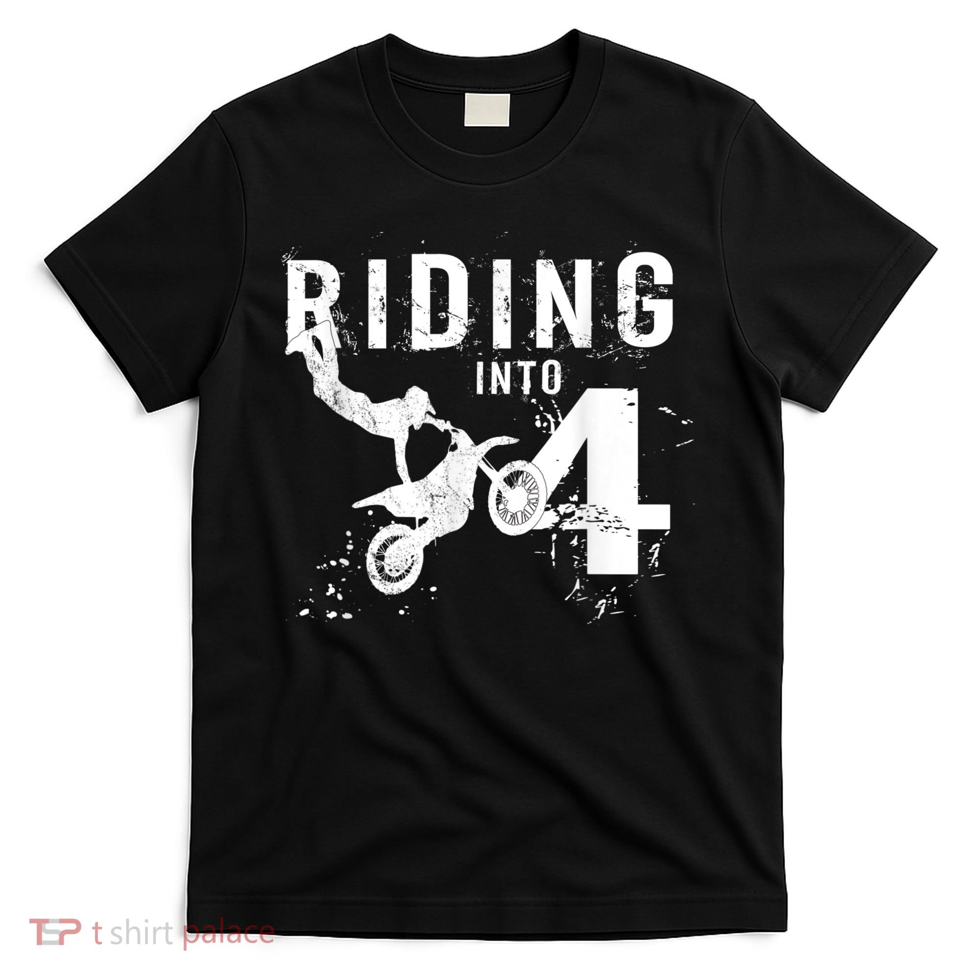 Riding Into 4 Years Old 4th Birthday Boy Dirt Bike Party T-Shirt