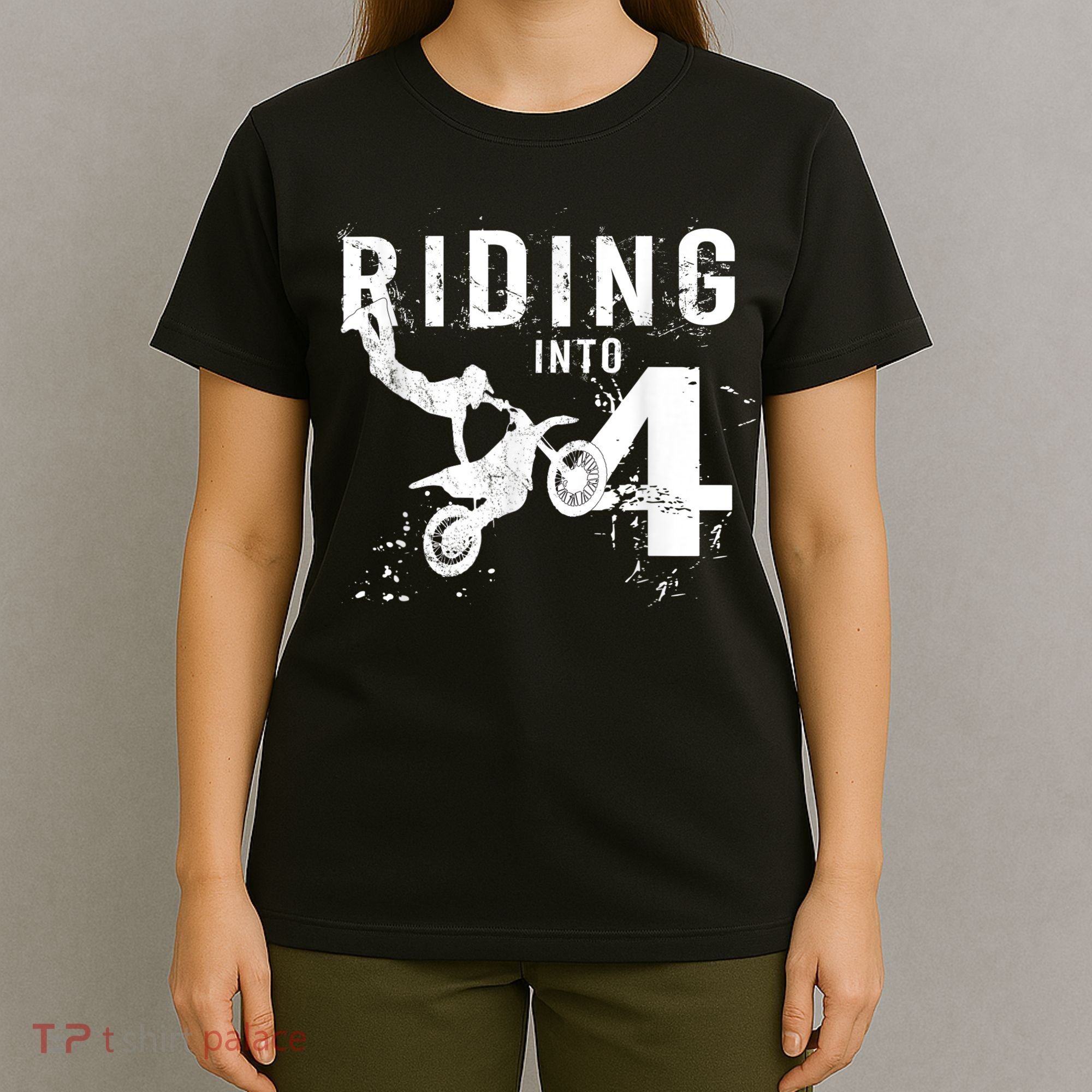 Riding Into 4 Years Old 4th Birthday Boy Dirt Bike Party T-Shirt