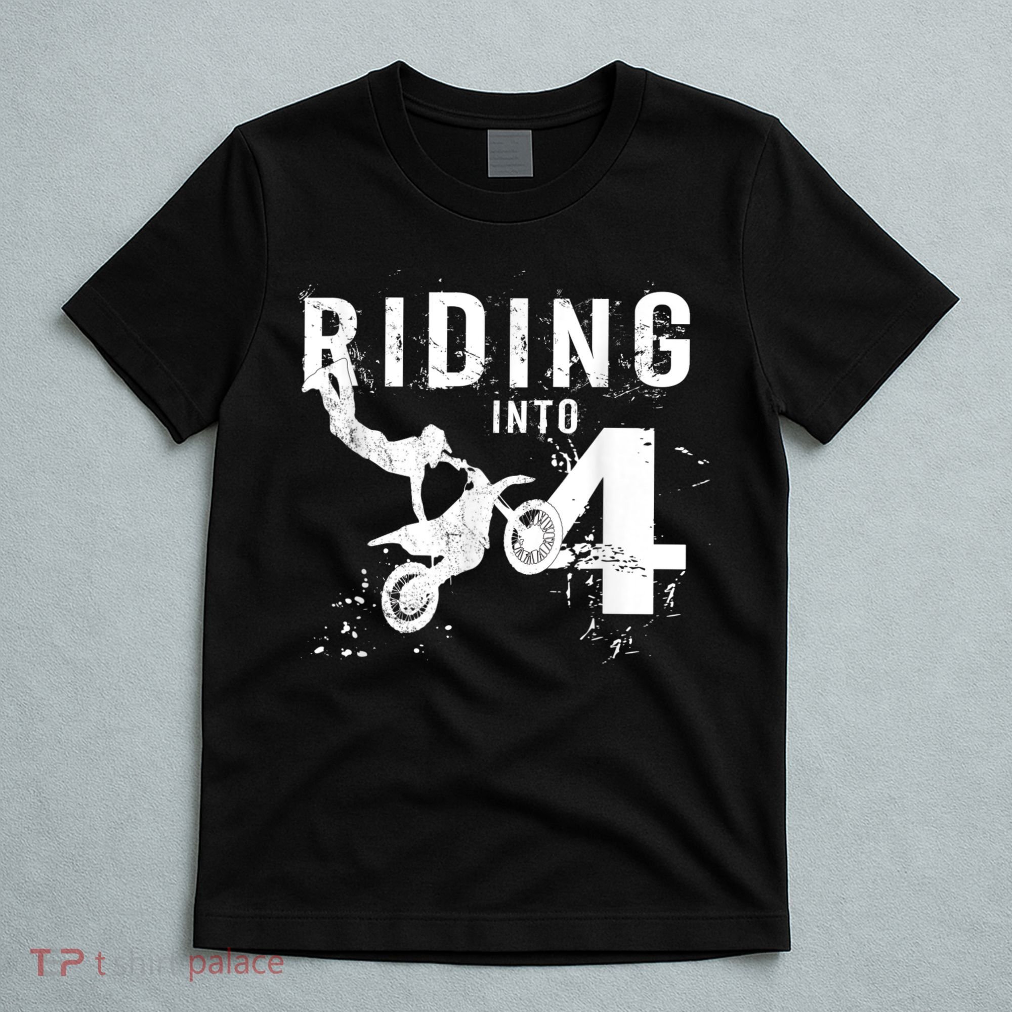 Riding Into 4 Years Old 4th Birthday Boy Dirt Bike Party T-Shirt