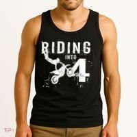 Riding Into 4 Years Old 4th Birthday Boy Dirt Bike Party Tank Top thumb 3