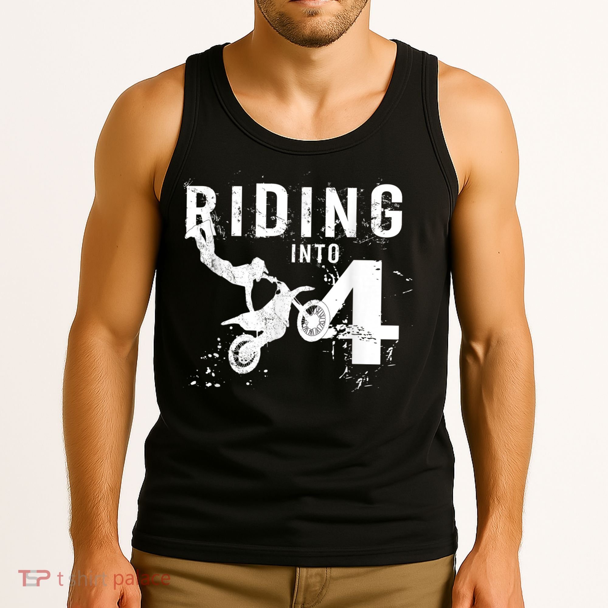 Riding Into 4 Years Old 4th Birthday Boy Dirt Bike Party Tank Top