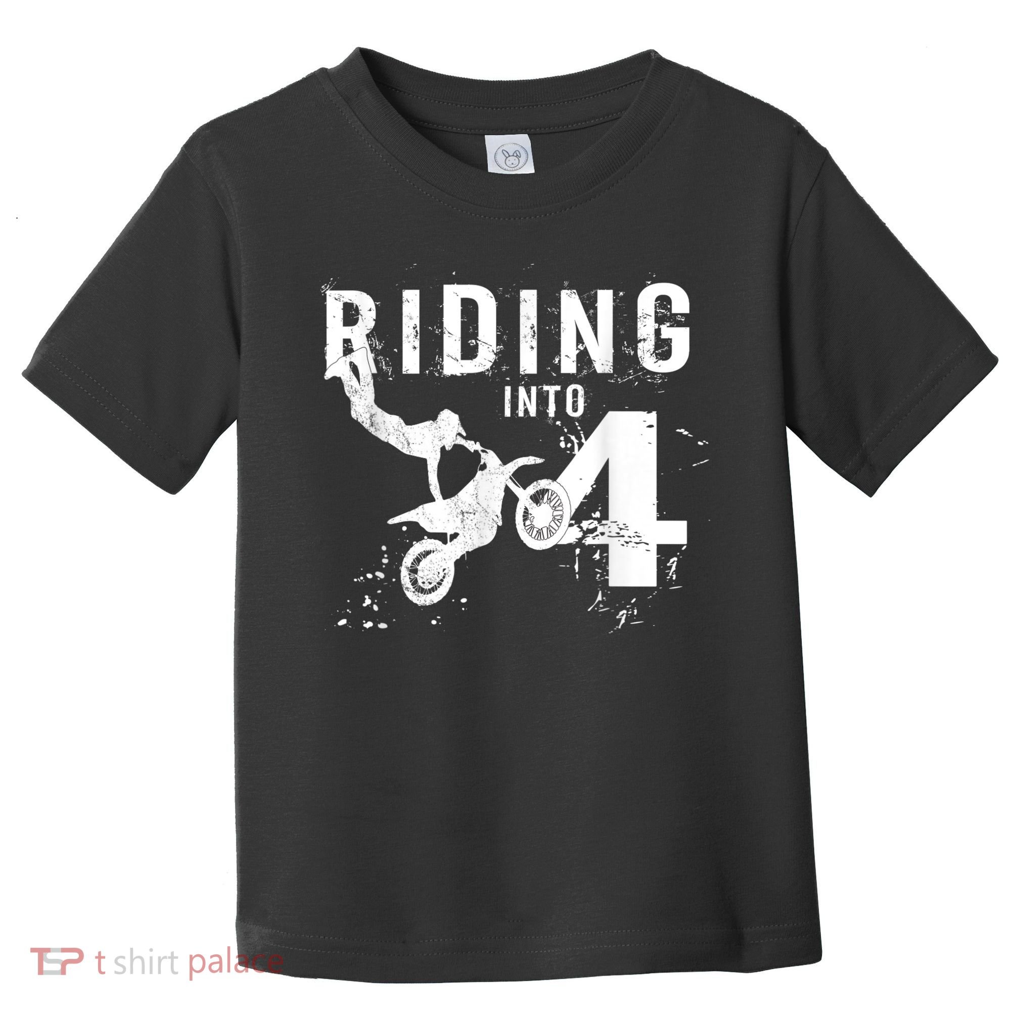 Riding Into 4 Years Old 4th Birthday Boy Dirt Bike Party Toddler T-Shirt