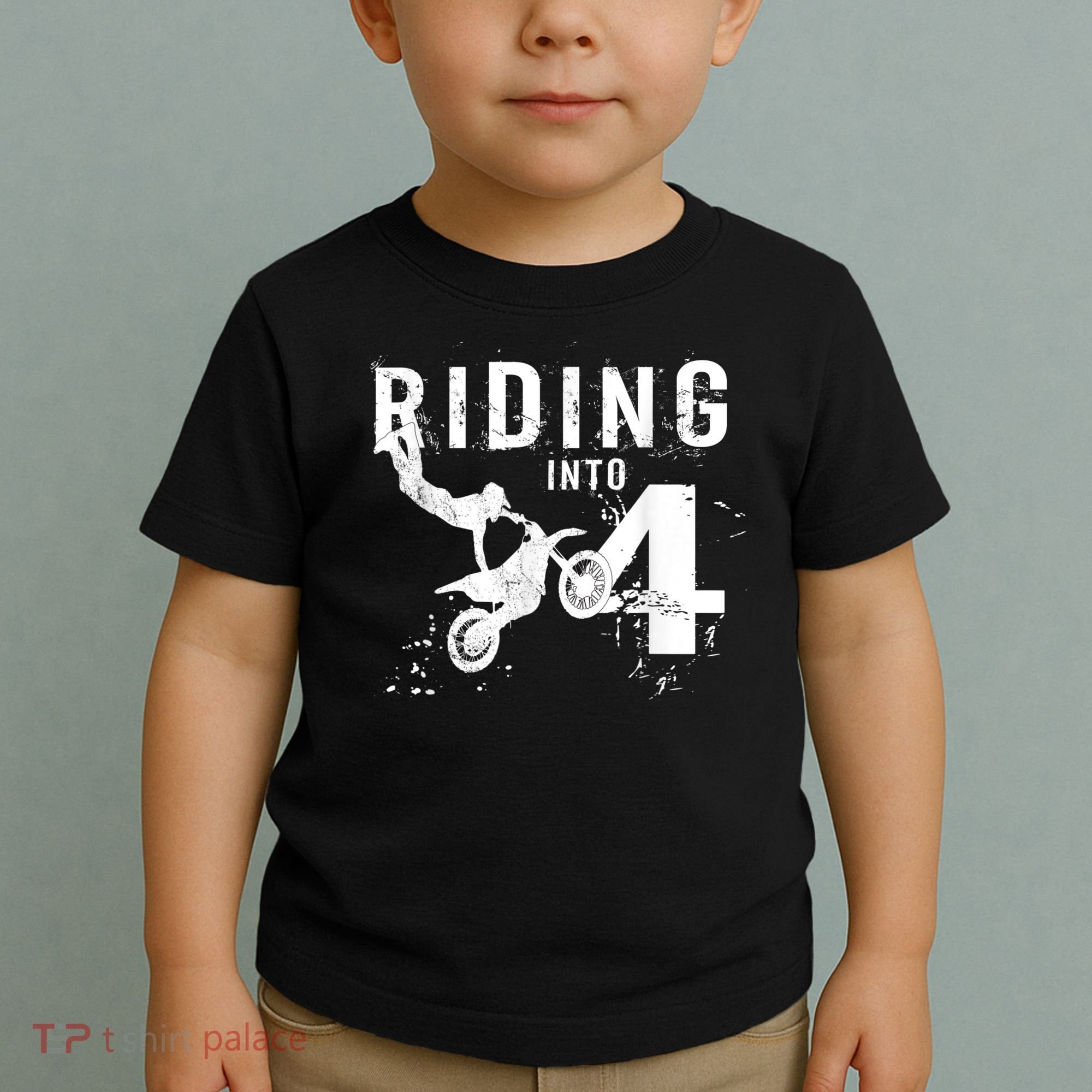 Riding Into 4 Years Old 4th Birthday Boy Dirt Bike Party Toddler T-Shirt