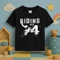 Riding Into 4 Years Old 4th Birthday Boy Dirt Bike Party Toddler T-Shirt thumb 3