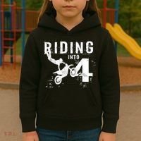 Riding Into 4 Years Old 4th Birthday Boy Dirt Bike Party Kids Hoodie thumb 3