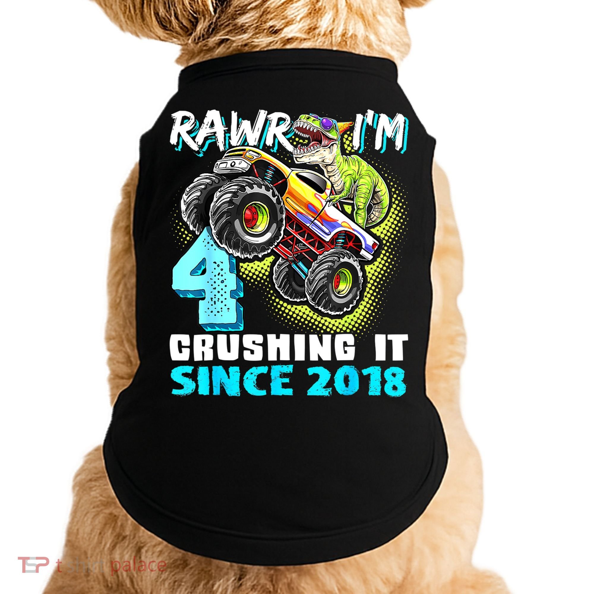 Rawr I'm 4 Monster Truck Dinosaur 4th Birthday Party Boys Doggie Tank