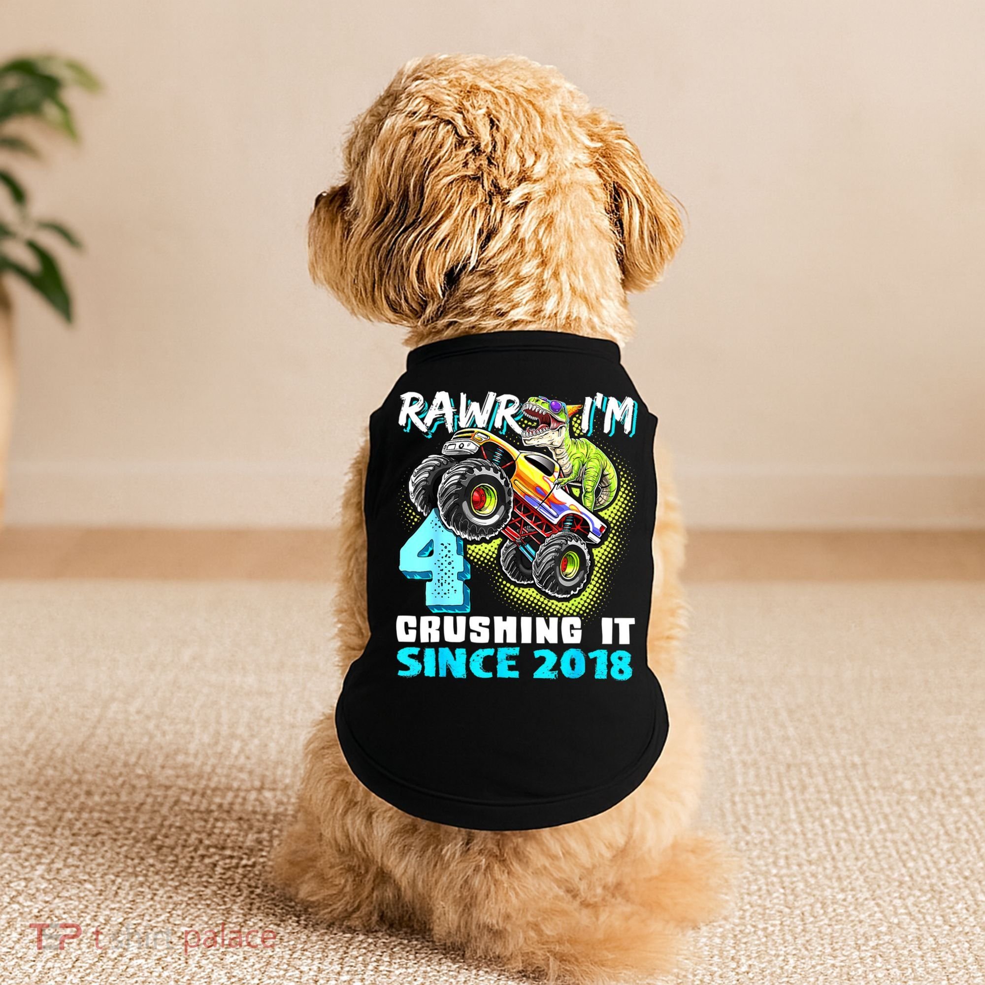 Rawr I'm 4 Monster Truck Dinosaur 4th Birthday Party Boys Doggie Tank