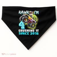 Rawr I'm 4 Monster Truck Dinosaur 4th Birthday Party Boys USA-Made Doggie Bandana thumb 0