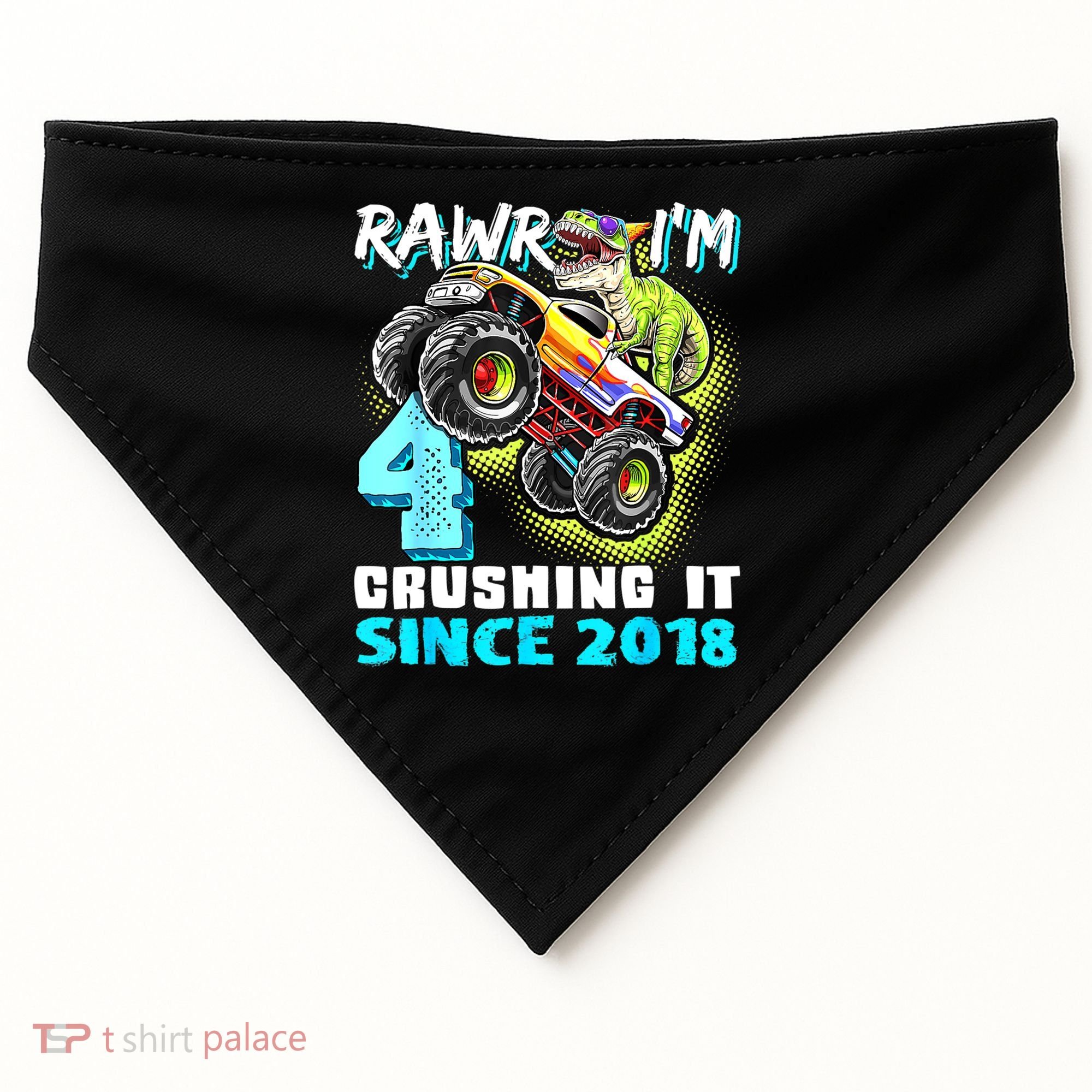 Rawr I'm 4 Monster Truck Dinosaur 4th Birthday Party Boys USA-Made Doggie Bandana