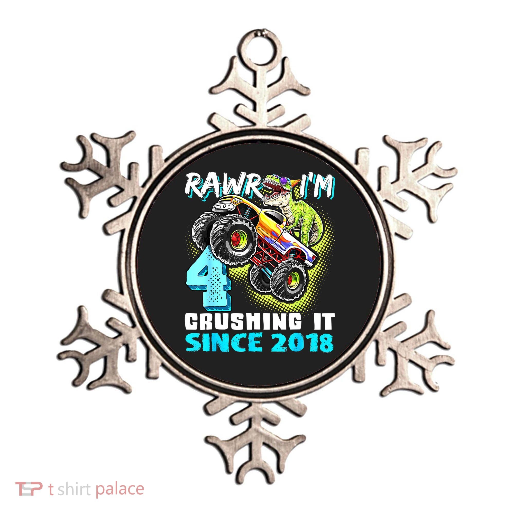 Rawr I'm 4 Monster Truck Dinosaur 4th Birthday Party Boys Ornament