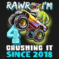 Rawr I'm 4 Monster Truck Dinosaur 4th Birthday Party Boys Ornament thumb 1