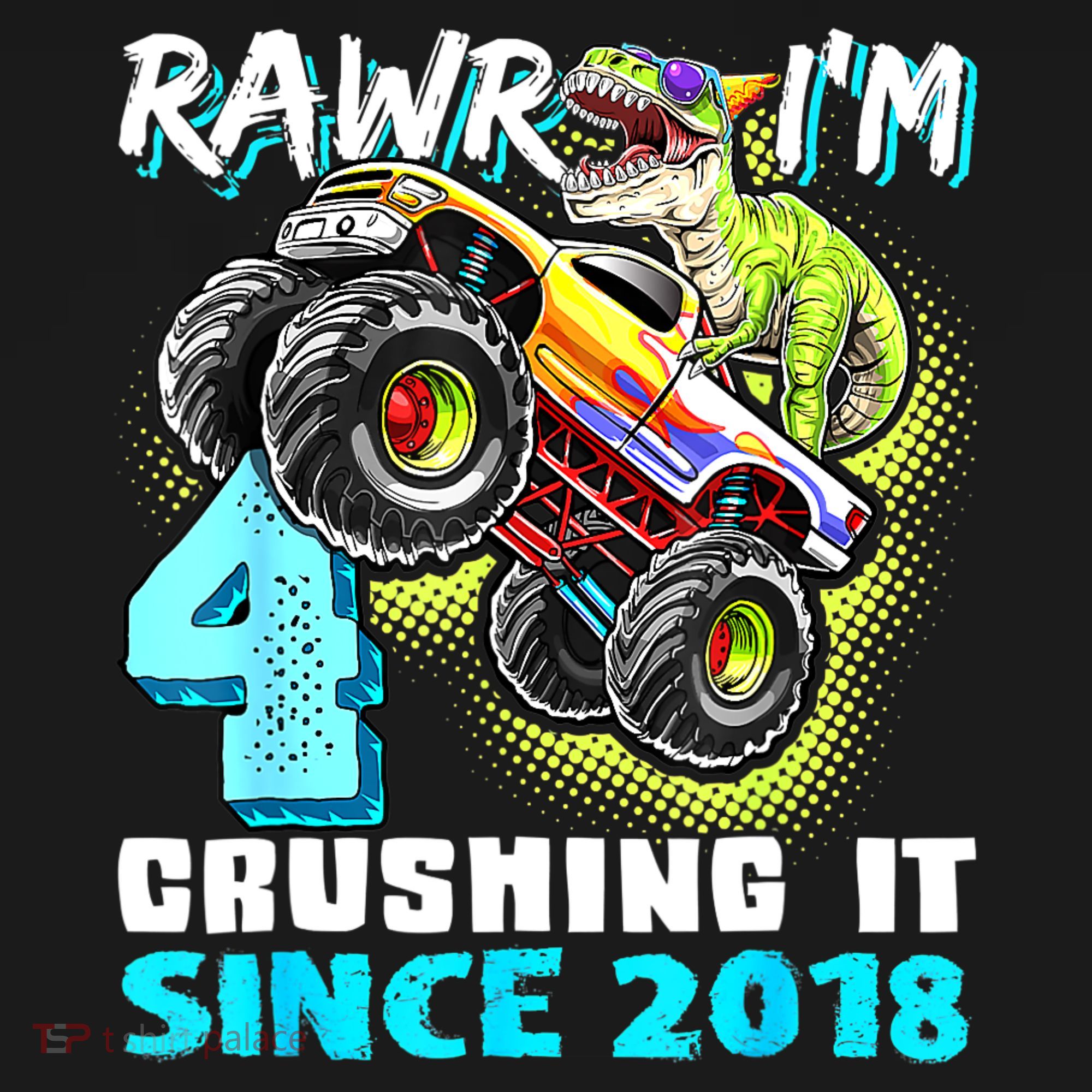 Rawr I'm 4 Monster Truck Dinosaur 4th Birthday Party Boys Ornament