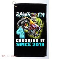 Rawr I'm 4 Monster Truck Dinosaur 4th Birthday Party Boys Golf Towel thumb 0