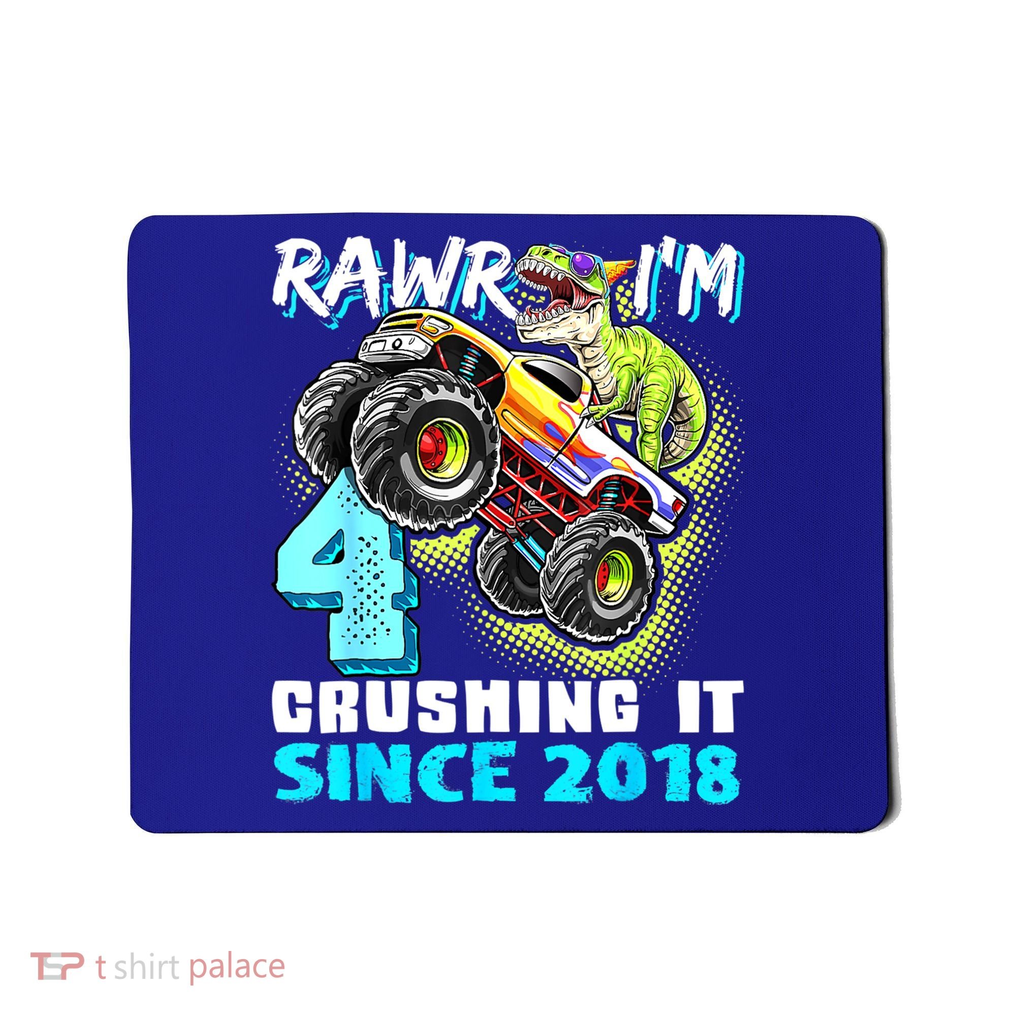 Rawr I'm 4 Monster Truck Dinosaur 4th Birthday Party Boys Mousepad