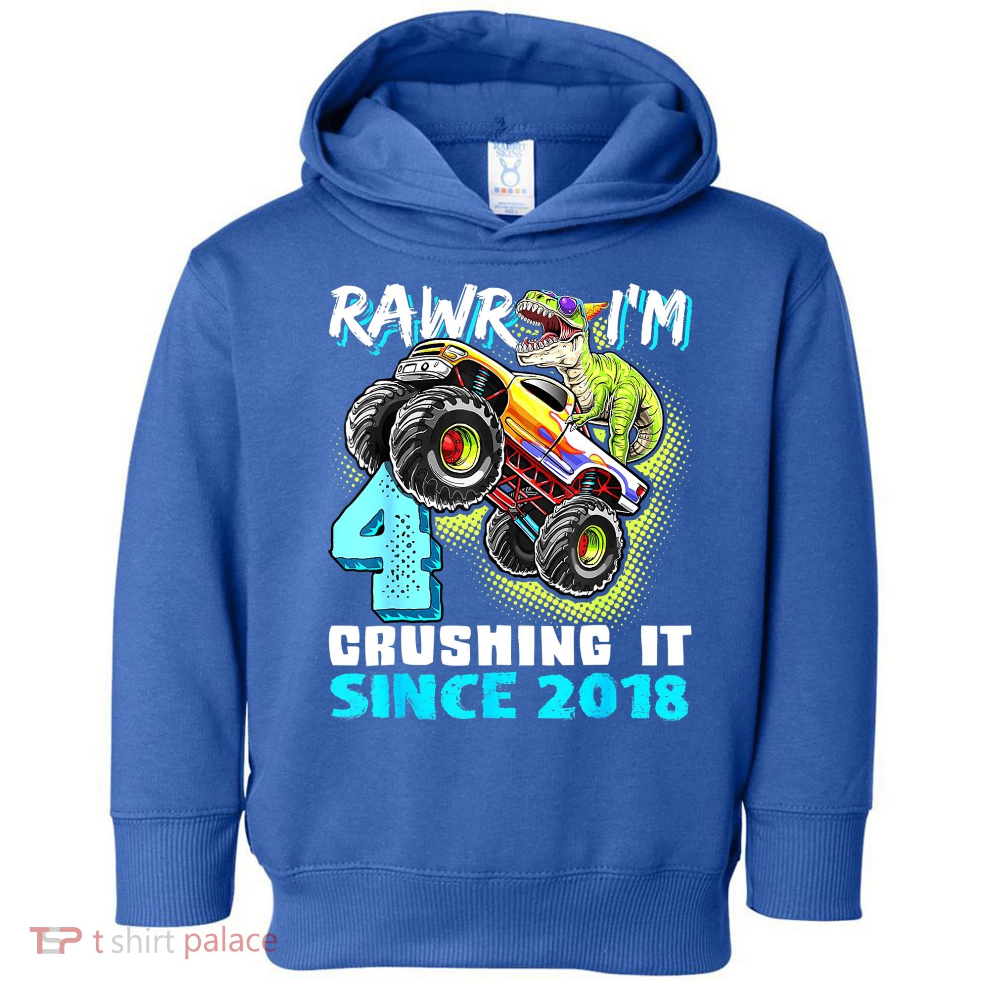 Rawr I'm 4 Monster Truck Dinosaur 4th Birthday Party Boys Toddler Hoodie