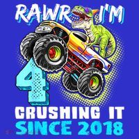 Rawr I'm 4 Monster Truck Dinosaur 4th Birthday Party Boys Toddler Hoodie thumb 2