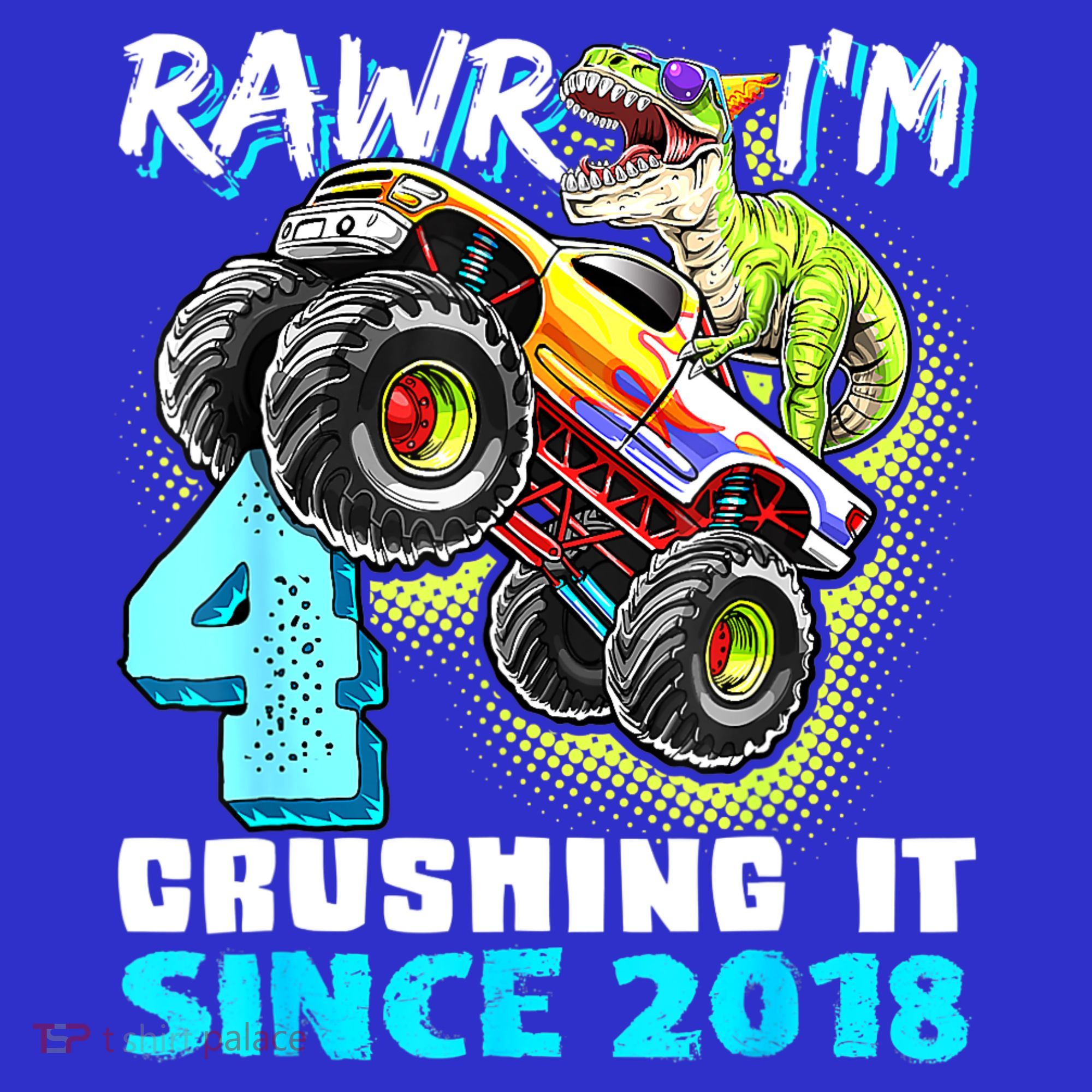 Rawr I'm 4 Monster Truck Dinosaur 4th Birthday Party Boys Toddler T-Shirt