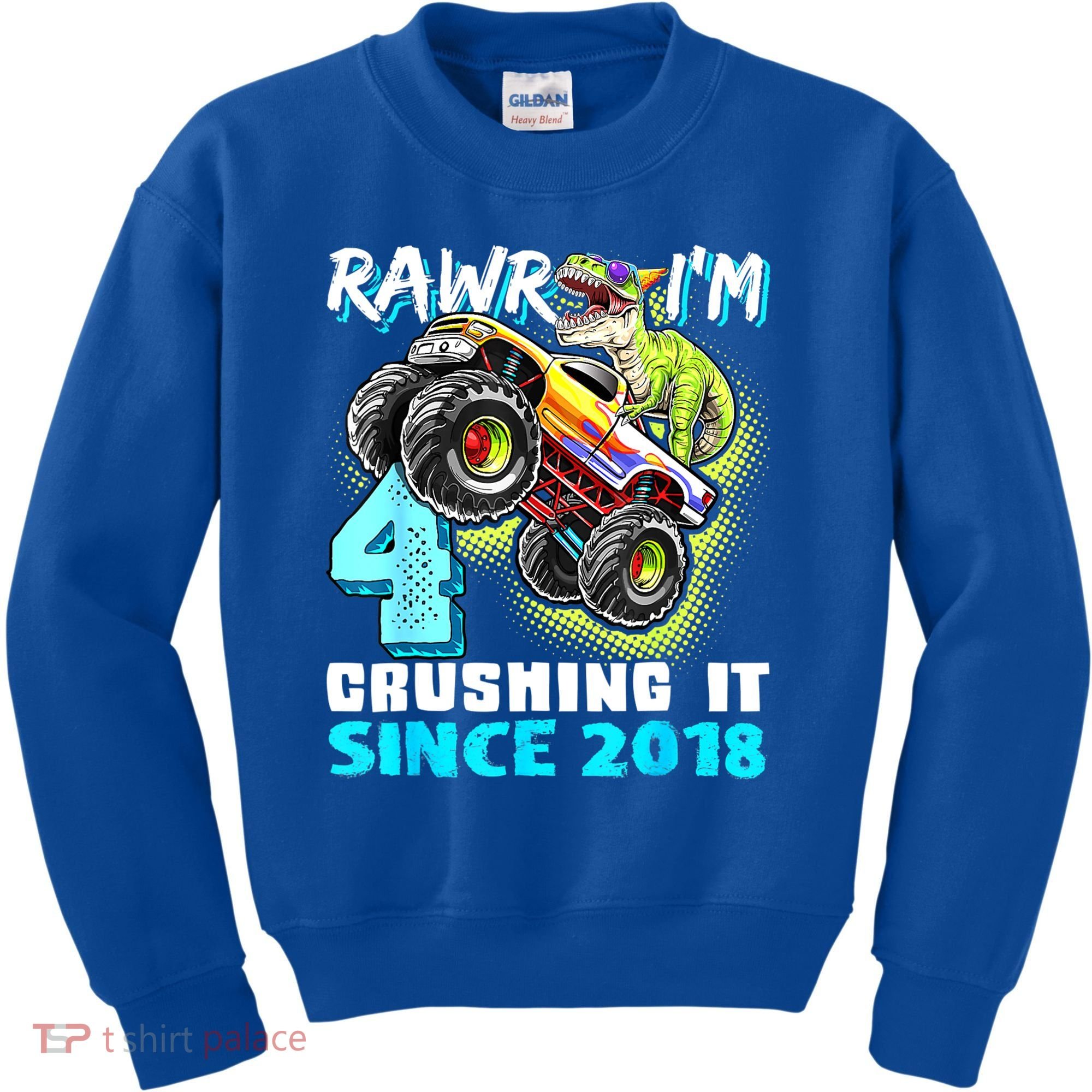 Rawr I'm 4 Monster Truck Dinosaur 4th Birthday Party Boys Kids Sweatshirt