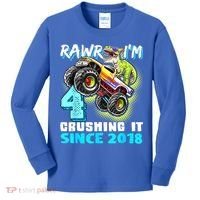 Rawr I'm 4 Monster Truck Dinosaur 4th Birthday Party Boys Kids Long Sleeve Shirt thumb 0