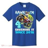 Rawr I'm 4 Monster Truck Dinosaur 4th Birthday Party Boys Kids T-Shirt thumb 0