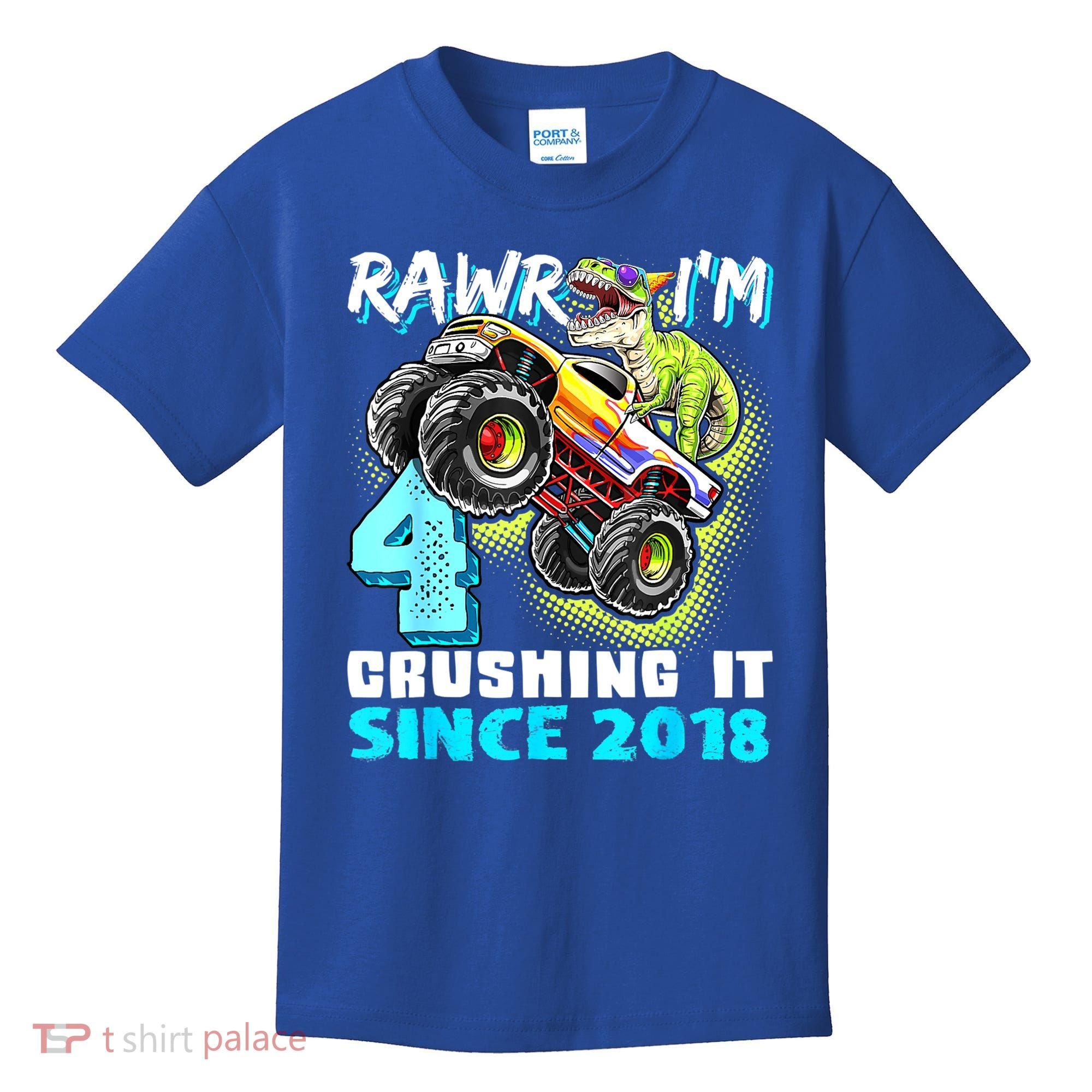 Rawr I'm 4 Monster Truck Dinosaur 4th Birthday Party Boys Kids T-Shirt