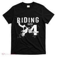 Riding Into 4 Years Old 4th Birthday Boy Dirt Bike Party T-Shirt thumb 0