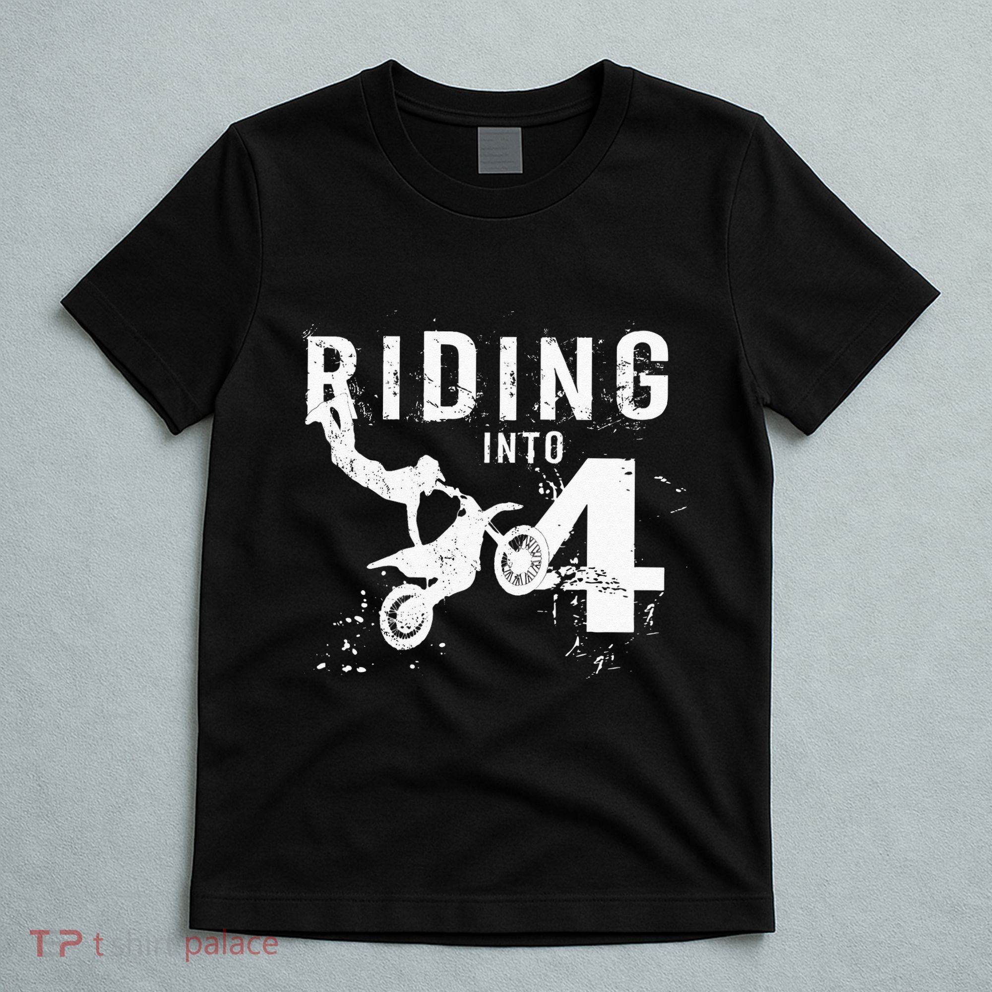 Riding Into 4 Years Old 4th Birthday Boy Dirt Bike Party T-Shirt
