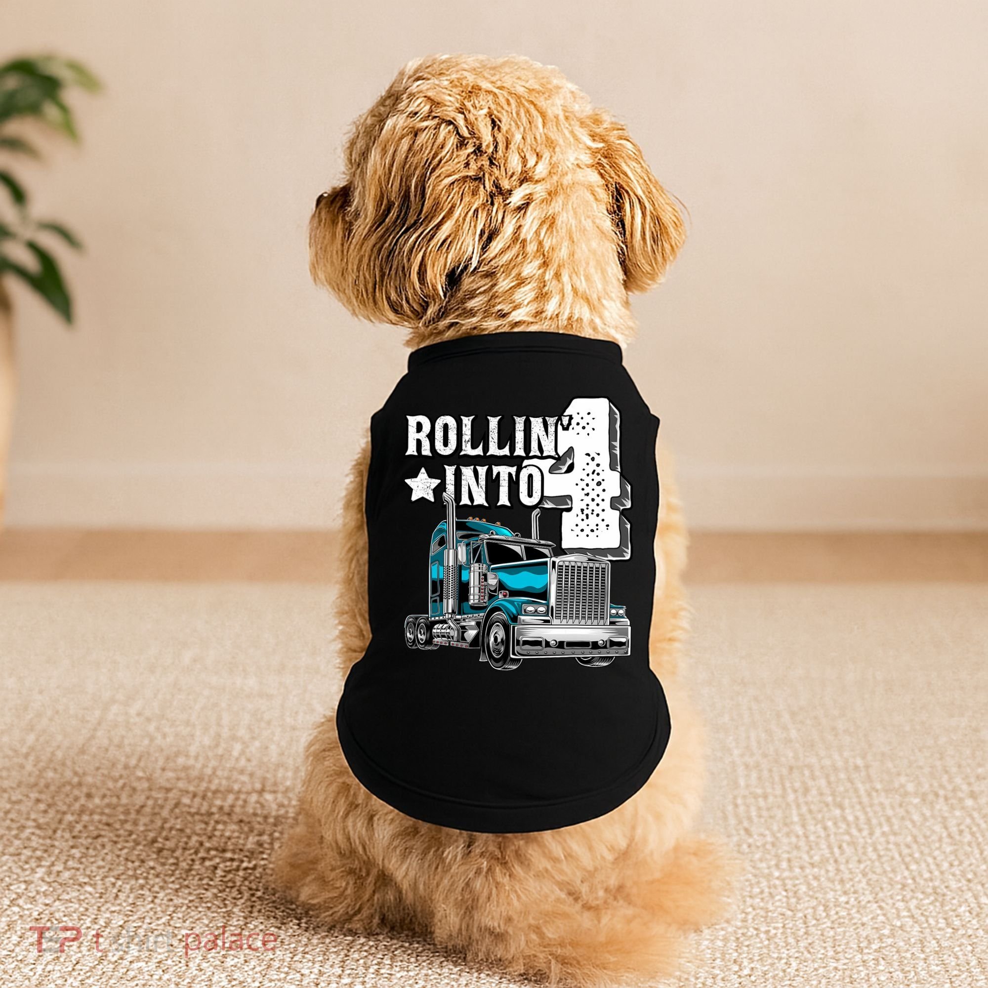 Rollin Into 4 Big Rig Semi Trailer Truck 4th Birthday Gift Doggie Tank