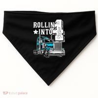 Rollin Into 4 Big Rig Semi Trailer Truck 4th Birthday Gift USA-Made Doggie Bandana thumb 0