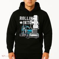 Rollin Into 4 Big Rig Semi Trailer Truck 4th Birthday Gift Hoodie thumb 2
