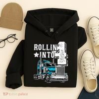 Rollin Into 4 Big Rig Semi Trailer Truck 4th Birthday Gift Hoodie thumb 4