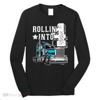Rollin Into 4 Big Rig Semi Trailer Truck 4th Birthday Gift Long Sleeve Shirt thumb 0