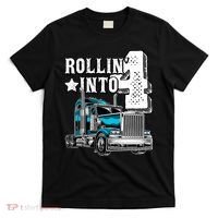Rollin Into 4 Big Rig Semi Trailer Truck 4th Birthday Gift T-Shirt thumb 0