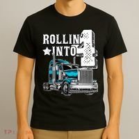 Rollin Into 4 Big Rig Semi Trailer Truck 4th Birthday Gift T-Shirt thumb 3