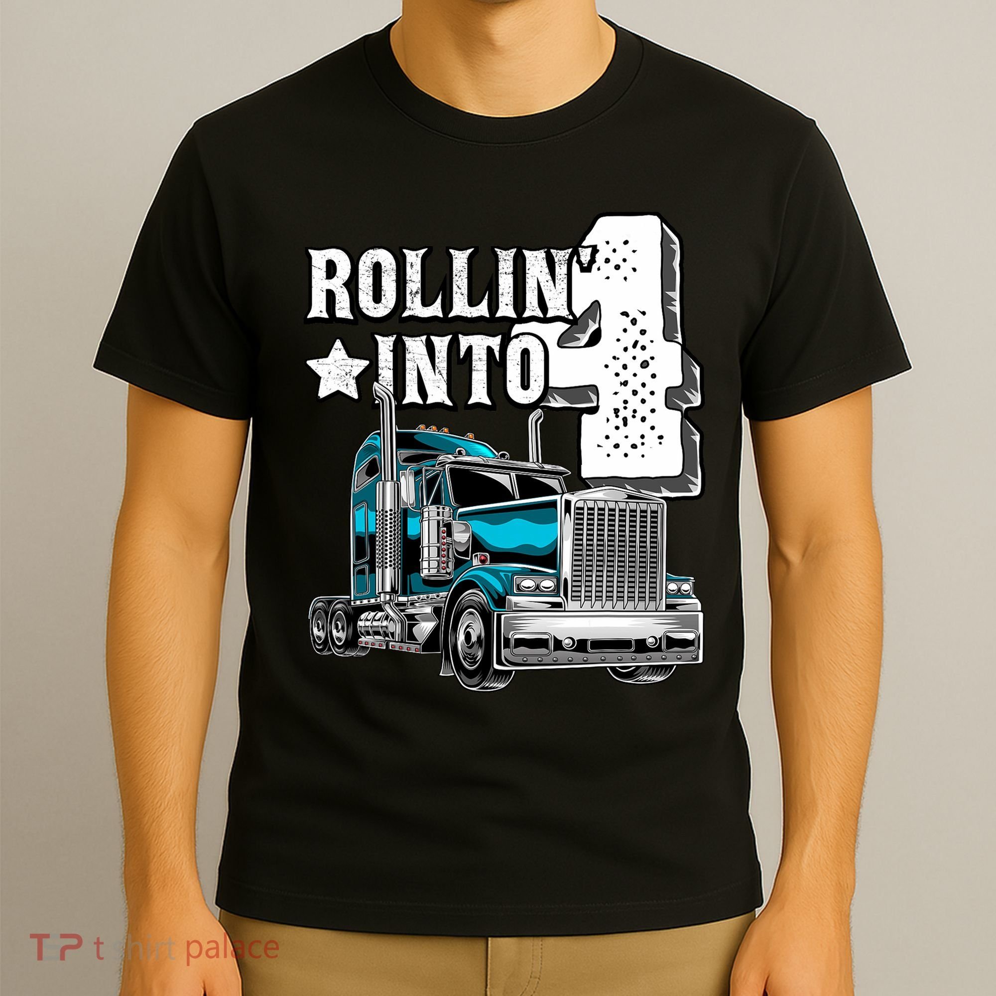 Rollin Into 4 Big Rig Semi Trailer Truck 4th Birthday Gift T-Shirt